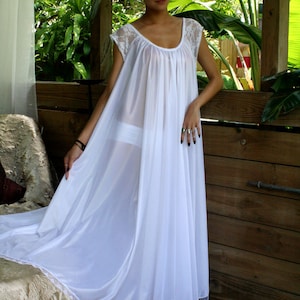 White Full Swing Nightgown Romantic Lingerie Bridal Wedding Lace Cap Sleeve Sleepwear image 3