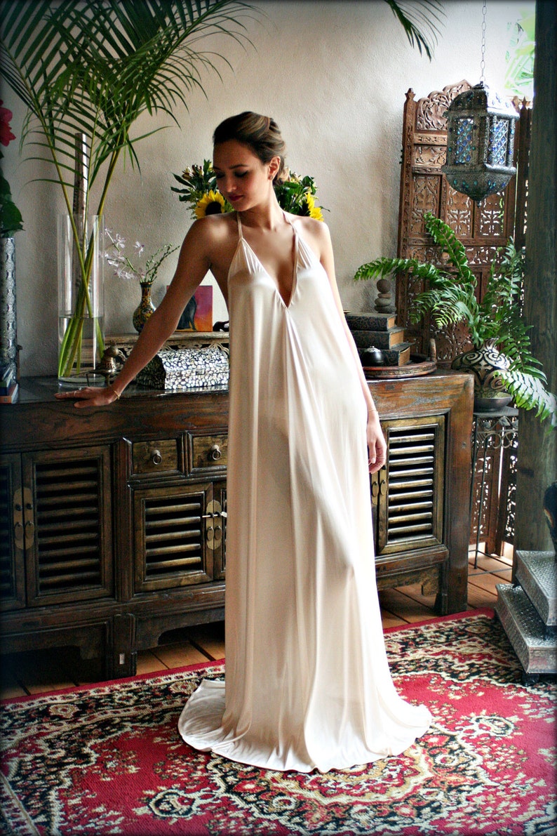 Bridal Satin Backless Nightgown Wedding Lingerie Bridal Lingerie Wedding Nightgown Honeymoon Sleepwear Satin Lingerie Halter nightgown image 3