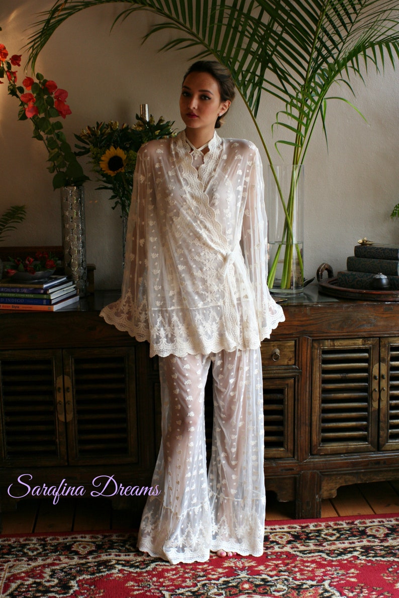 Lace Halter Pajama Bridal Lingerie Bridal Sleepwear Wedding Lingerie Lace Lingerie Wedding Pajamas image 7