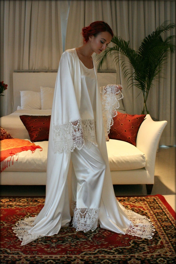Satin Bridal Robe Wedding Trousseau Satin Sleepwear Wedding Robe Bridal  Lingerie Venise Lace Satin Wedding Lingerie Lace Robe -  Portugal