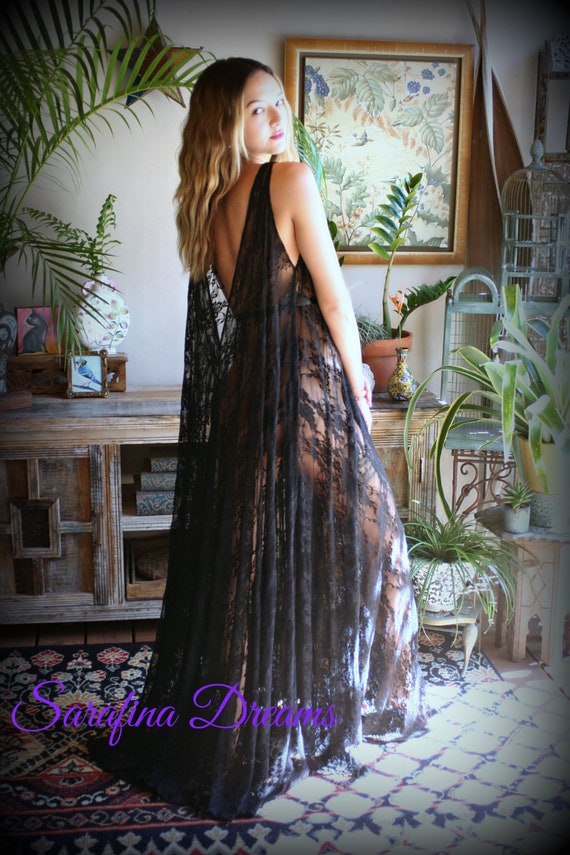 Black Lace Backless Nightgown Lace Lingerie Black Lace Sleepwear