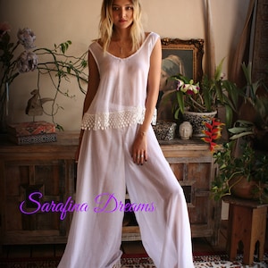 Cotton Pajama Palazzo Pant Venice Lace Swing Top Bridal Honeymoon ...
