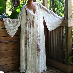 Bridal Robe Wedding Lingerie White Lace Robe Bridal Sleepwear Angel Sleeve Boudoir Trousseau Sarafina Dreams Bridal