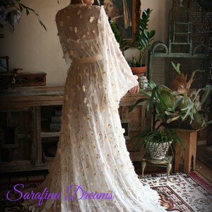 Embroidered Lace Bridal Robe 3D Flower Wedding Lingerie Lace Kimono Robe Bridal Lingerie Ivory Lace Sleepwear Gold Bridal Lingerie image 9