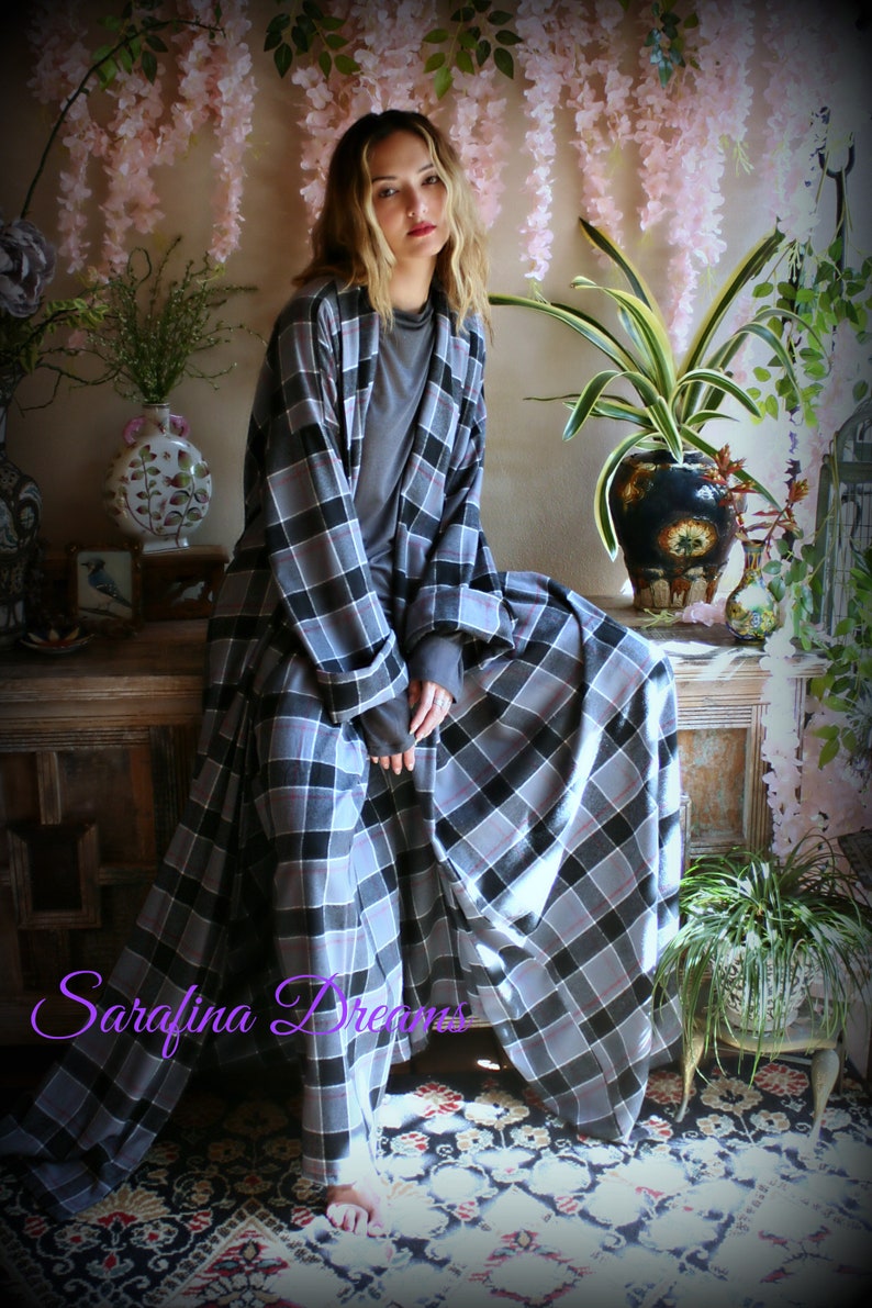 LIMITED EDITION Gray Flannel Plaid Robe Cotton Flannel Flannel Sleepwear Cotton Flannel Robe Flannel Lingerie Cotton Robe image 8