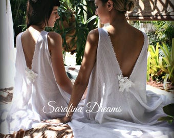 100% Cotton Backless Nightgown Flower Applique Cotton Lingerie Cotton Sleepwear Cotton Bridal Lingerie