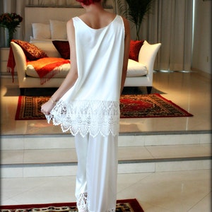 Isadora Satin and Lace Pajama Sleepwear Lingerie Bridal Lingerie Elegant Loungewear Wedding Pajama's Sarafina Prima Venise Lace
