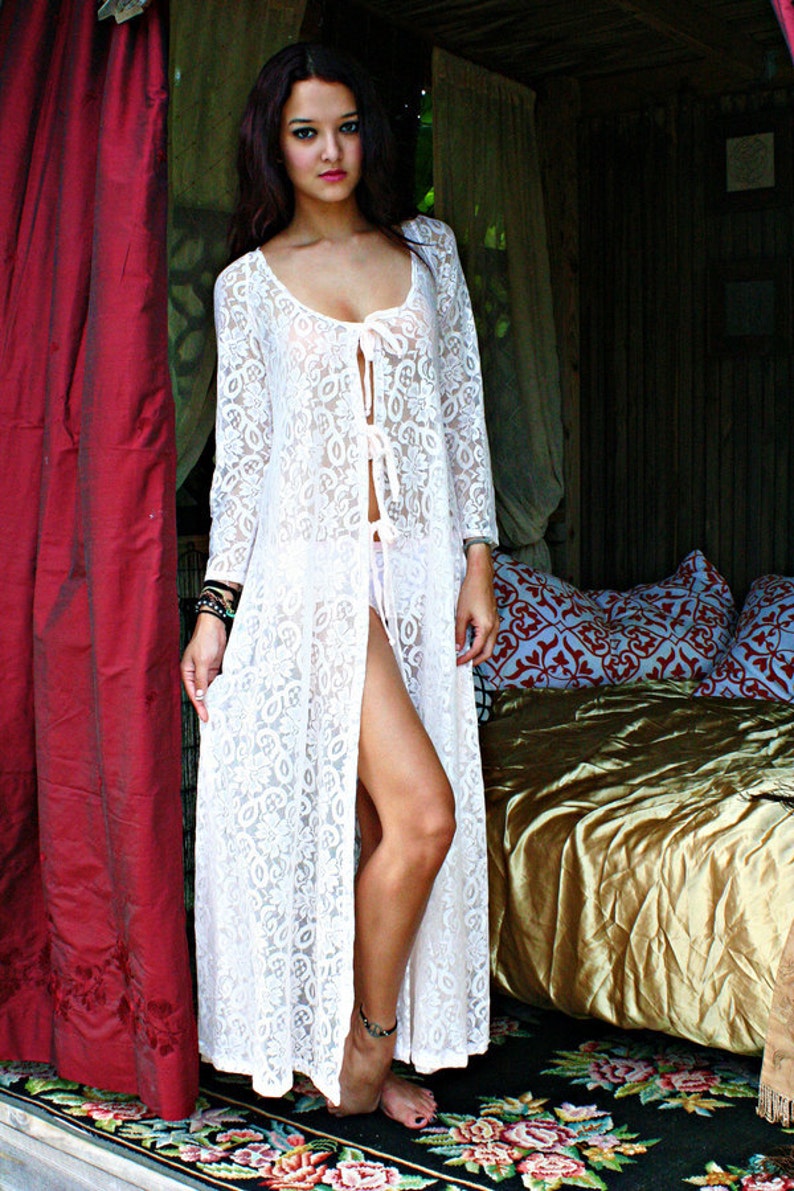 Lace Tie Front Nightgown W Panties Bridal Lingerie Wedding Sleepwear Honeymoon Beach Cottage Chic lace Bridal Lingerie image 3