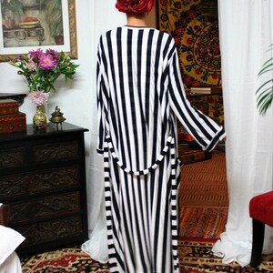 Satin Wrap Kimono Robe Black and White Stripe Satin Lingerie Satin Loungewear Satin Sleepwear Honeymoon Lingerie Cruise Wear image 5