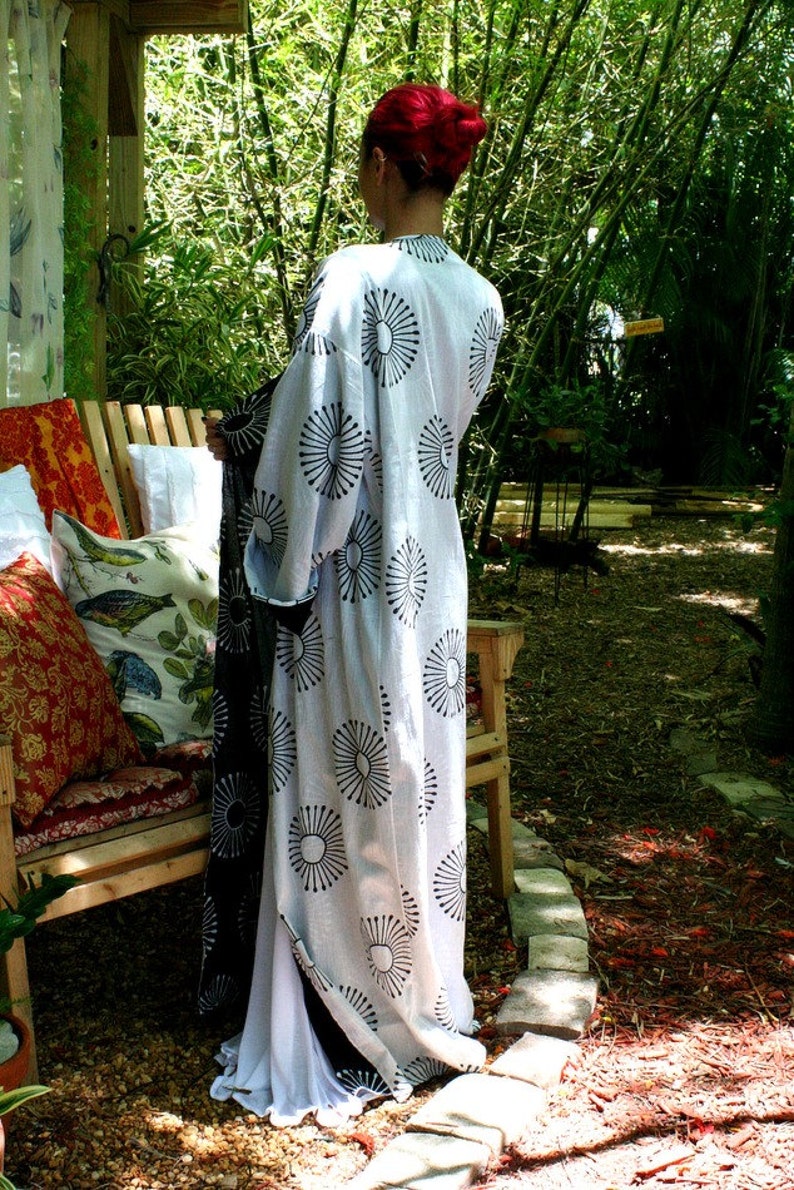 100 Cotton Kimono Robe Reversible Black and White Exclusive Etsy