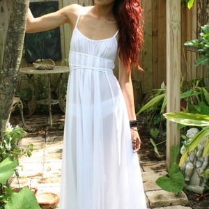 Grecian Goddess Bridal Nightgown Wedding Lingerie White Nylon Angelic Honeymoon Gown Romantic Sleepwear image 3