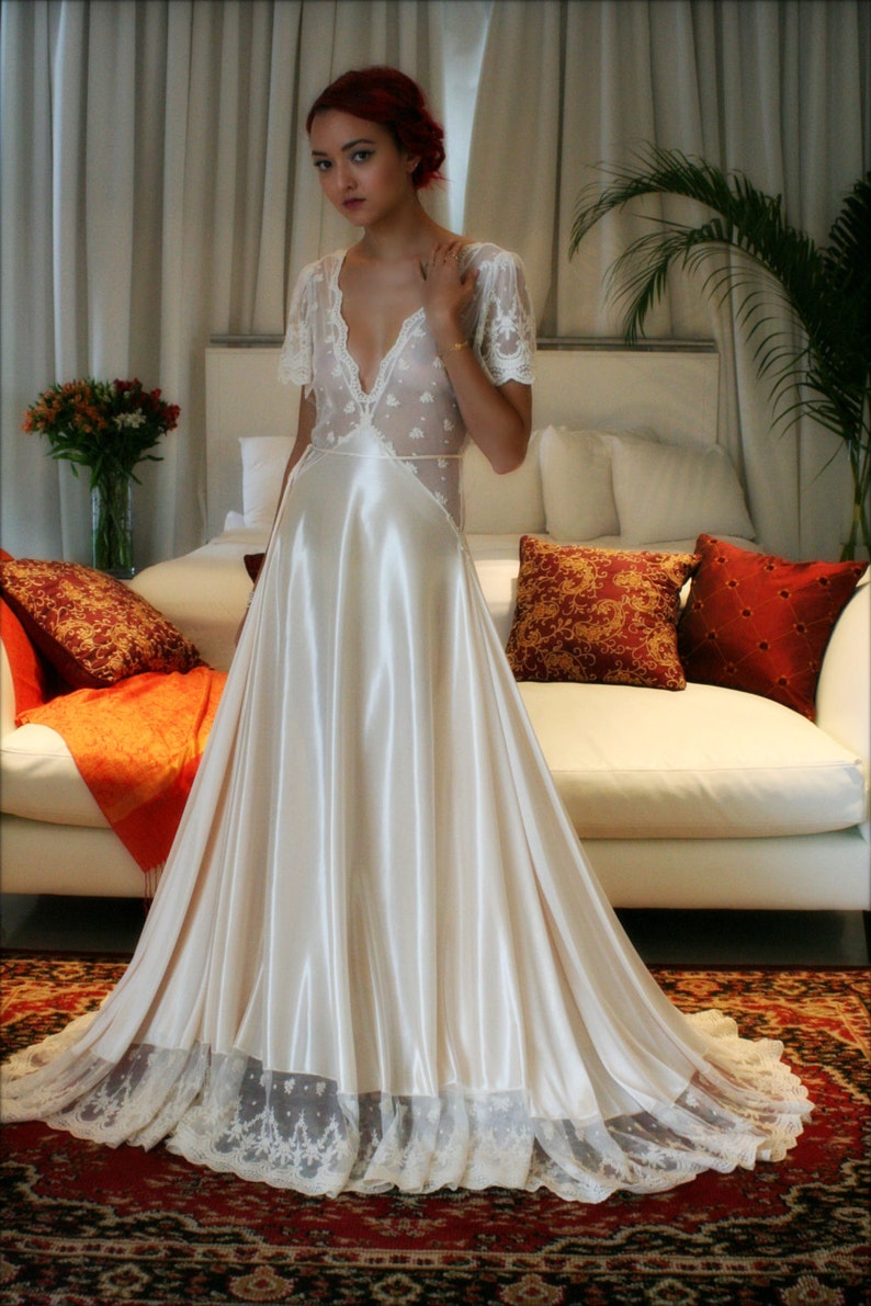 Champagne Satin Lace Wedding Dress
