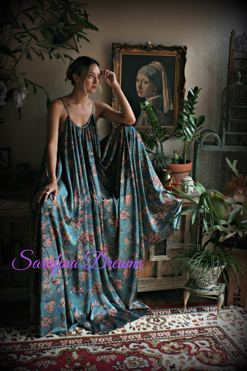 Satin Braut Nachthemd Vogel Druck Boho Chic Satin Dessous Etsy