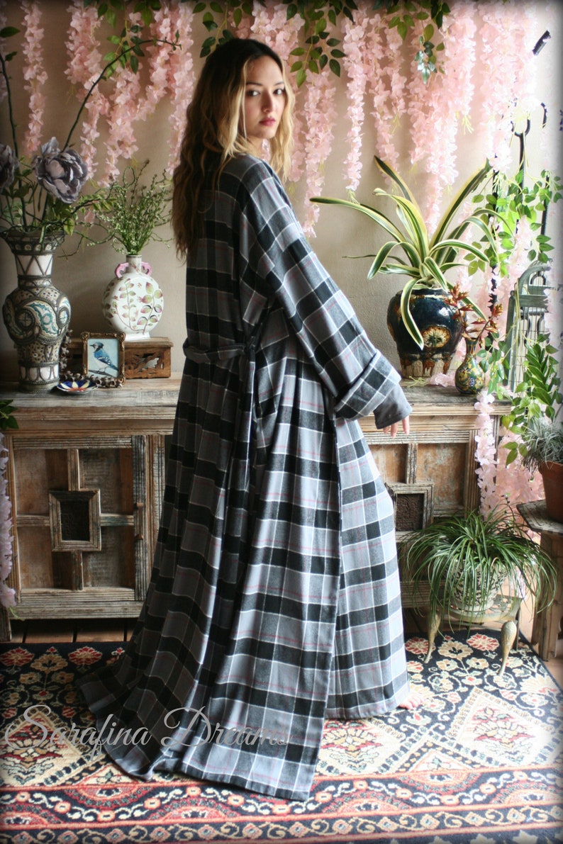 LIMITED EDITION Gray Flannel Plaid Robe Cotton Flannel Flannel Sleepwear Cotton Flannel Robe Flannel Lingerie Cotton Robe image 4