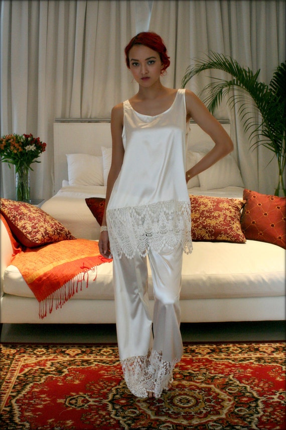 Isadora Satin y Encaje Pijama Ropa de Dormir Lencería Lencería | Etsy España