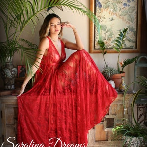 Red Lace Backless Halter Nightgown And Thong Set