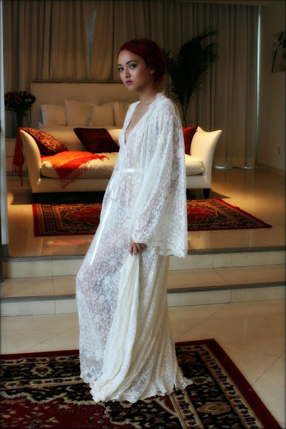 Embroidered French Lace Bridal Robe Wedding Lingerie Bridal