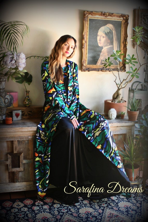 Limited Edition Sha Savage Art Abstract Print Satin Kimono Robe 