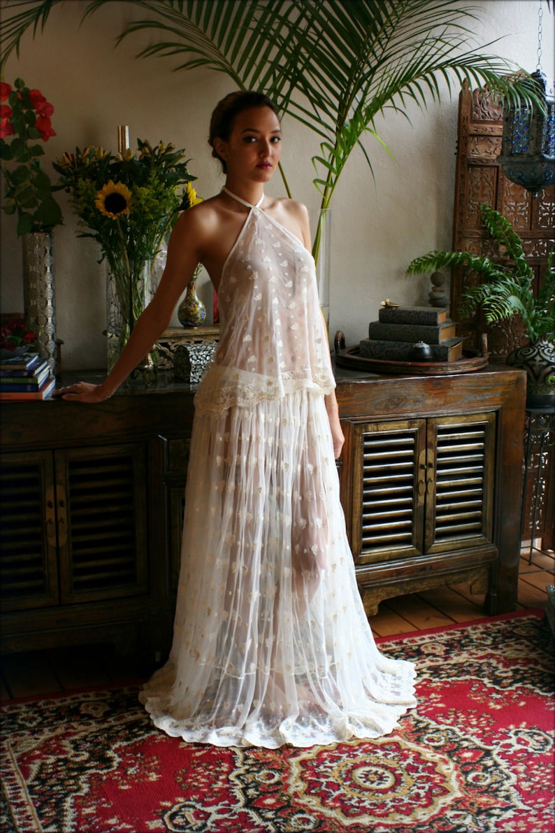Bridal Embroidered Halter Top And Skirt Set Beach Wedding Etsy