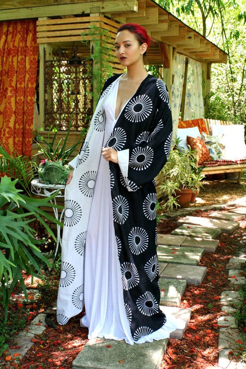 100% Cotton Kimono Robe Reversible Black and White Exclusive | Etsy