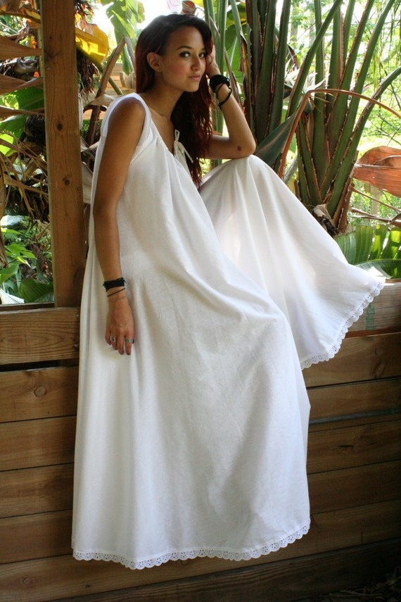 White Cotton and Prints Jane Austen Cotton Nightgown Bridal Wedding  Lingerie Cotton Honeymoon Nightgown Cotton Sleepwear 