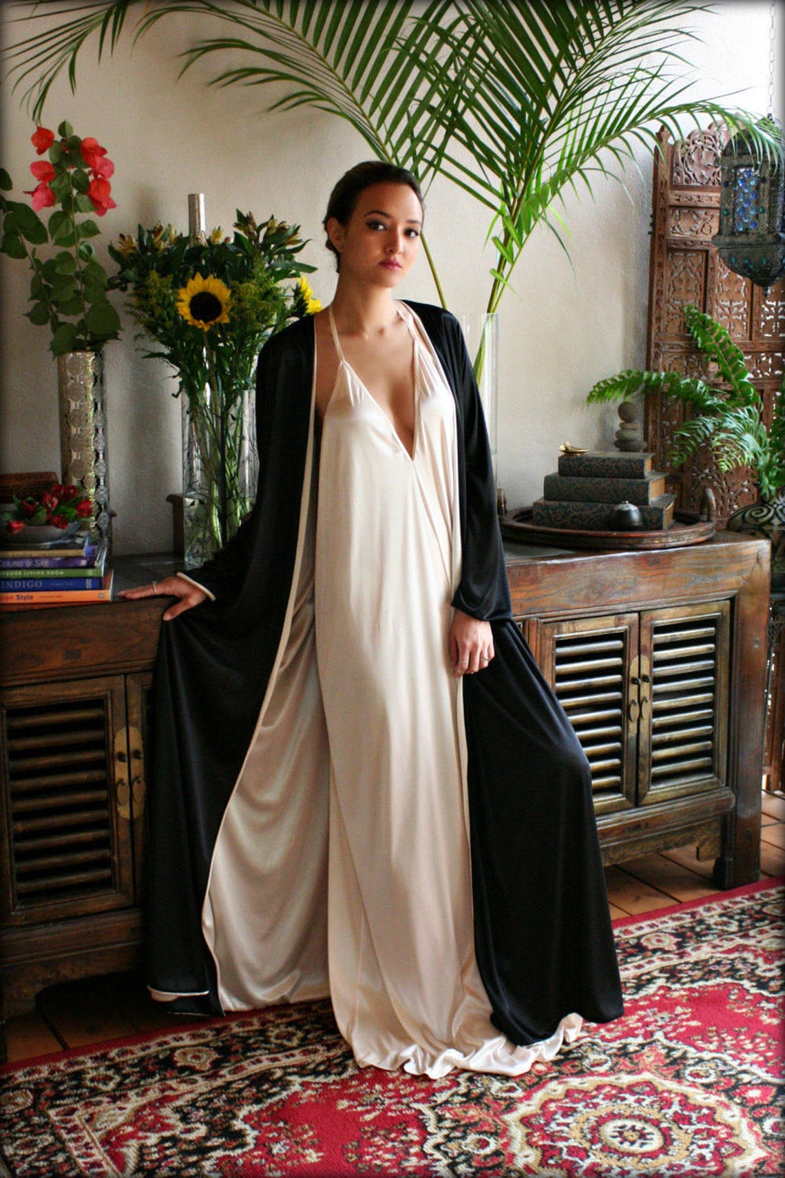 Reversible Satin Robe Reversible Satin Robe Two Tone Two Color Bridal Robe Black Wedding Robe ...