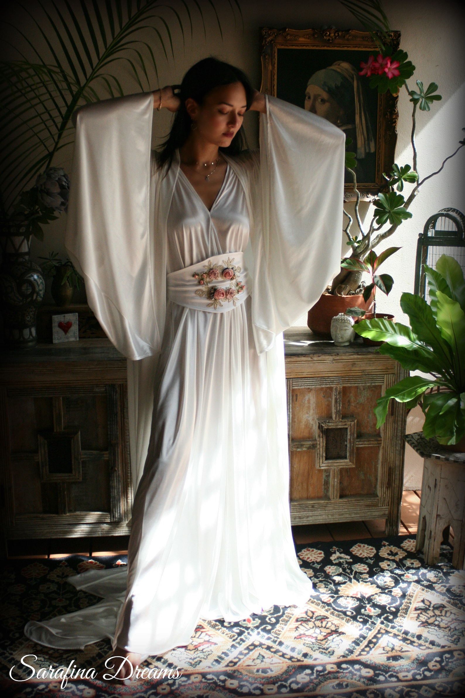 Satin Bridal Robe Angel Wing Sleeve Bridal Lingerie Wedding - Etsy