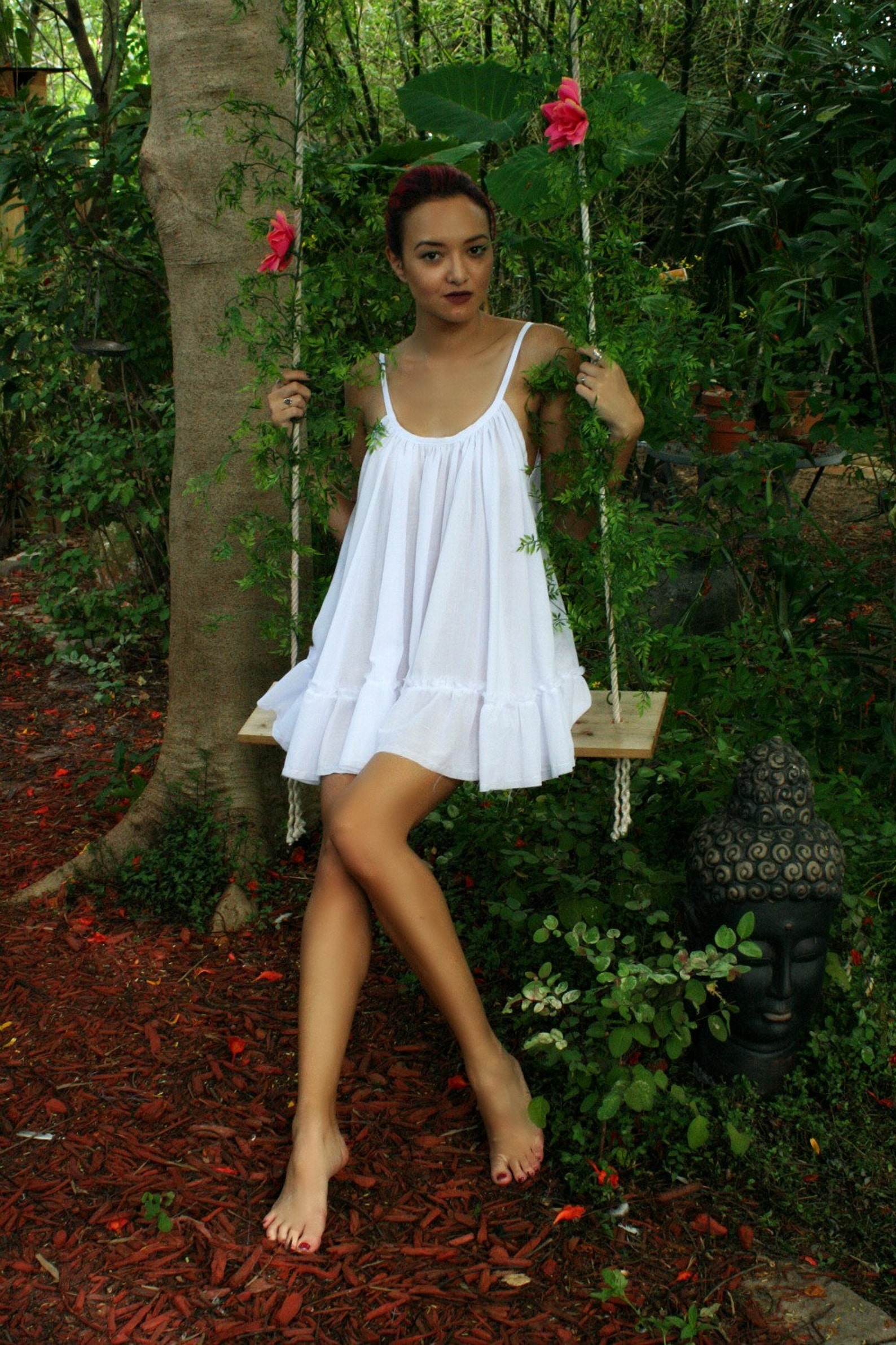 White Cotton Baby Doll Nightgown Ruffle Cottage Chic Shabby Etsy