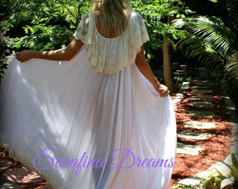 Bridal Nightgown Cotton Nightgown Lace Bridal Cotton Lingerie Angel Full Swing Nightgown Wedding Sleepwear White Lingerie