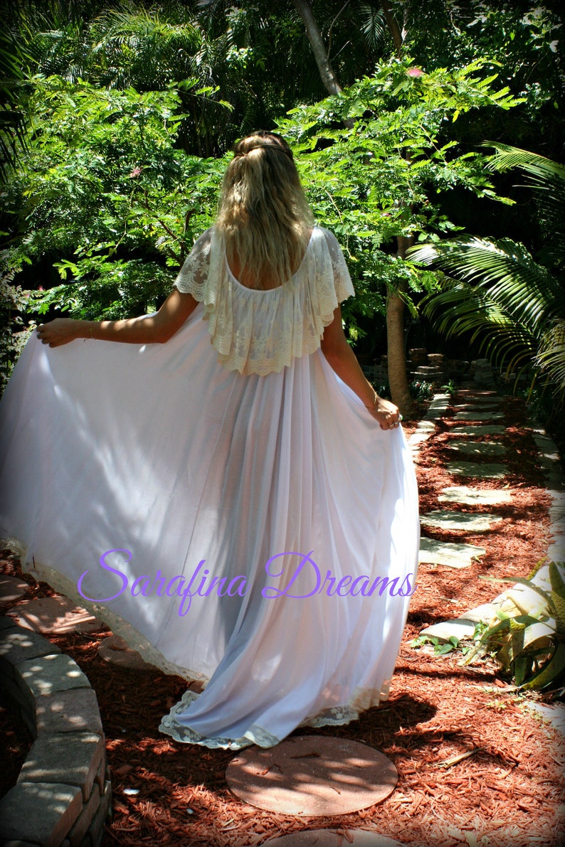 Bridal Nightgown Cotton Nightgown Lace Bridal Cotton Lingerie Angel Full Swing Nightgown Wedding Sleepwear White Lingerie image 1