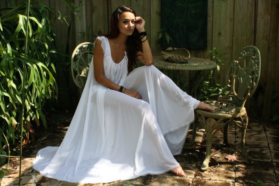 Bridal Nightgown Wedding Lingerie Full Swing White Nylon Sleepwear Bridal Sleepwear Honeymoon Romance  Nightgown