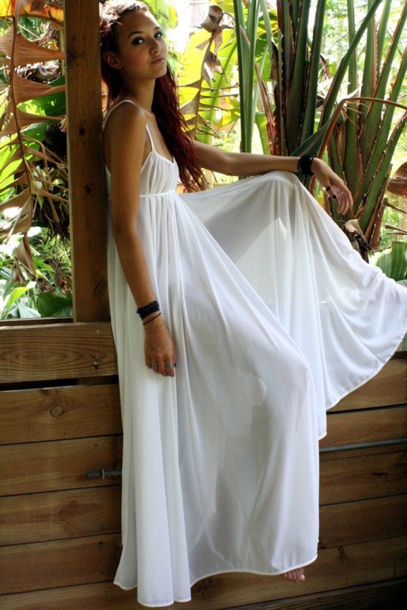 Grecian Goddess Bridal Nightgown Wedding Lingerie White Nylon Angelic Honeymoon Gown Romantic Sleepwear image 4