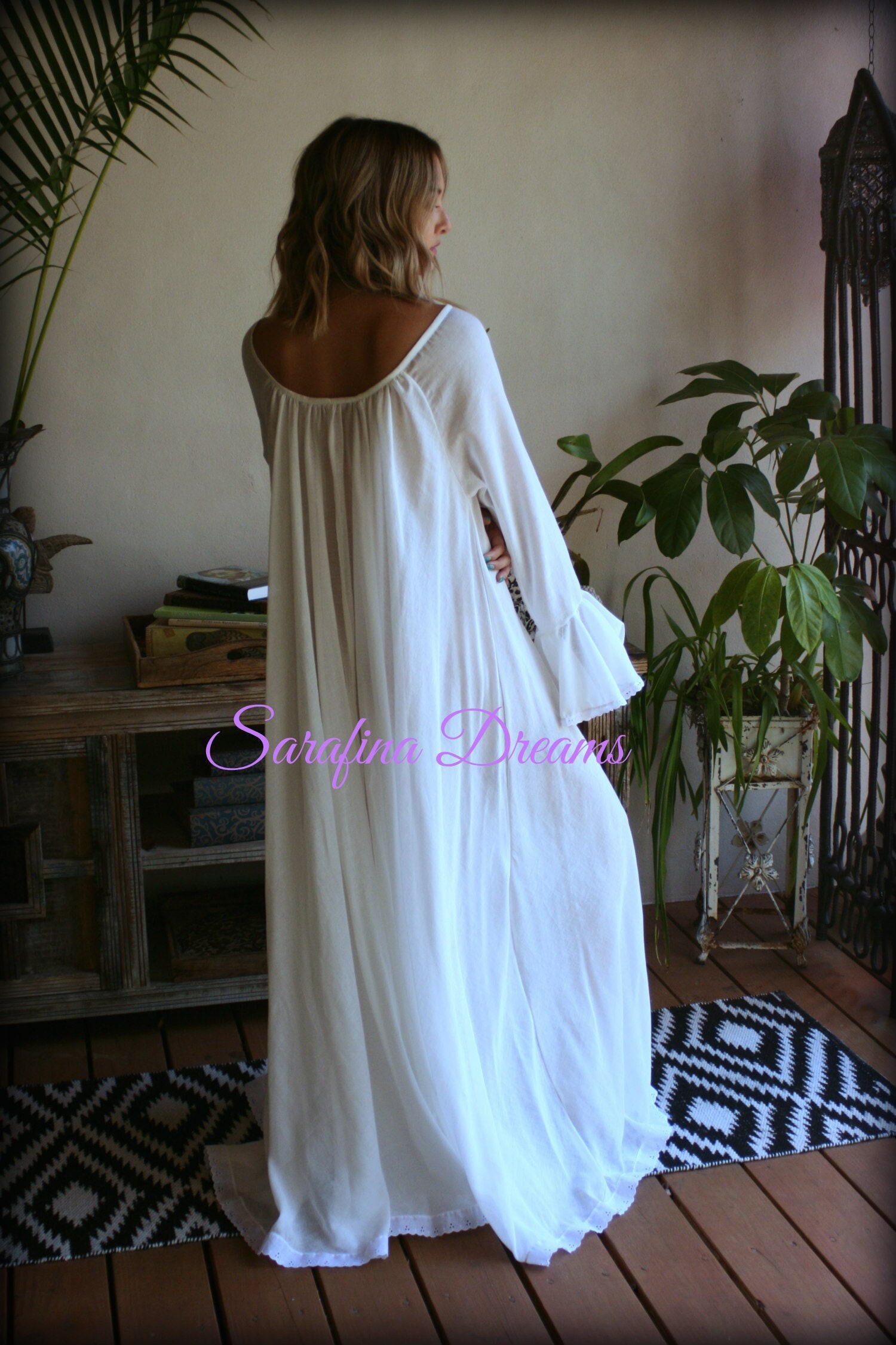 Long sleeve white cotton nightgown cheap