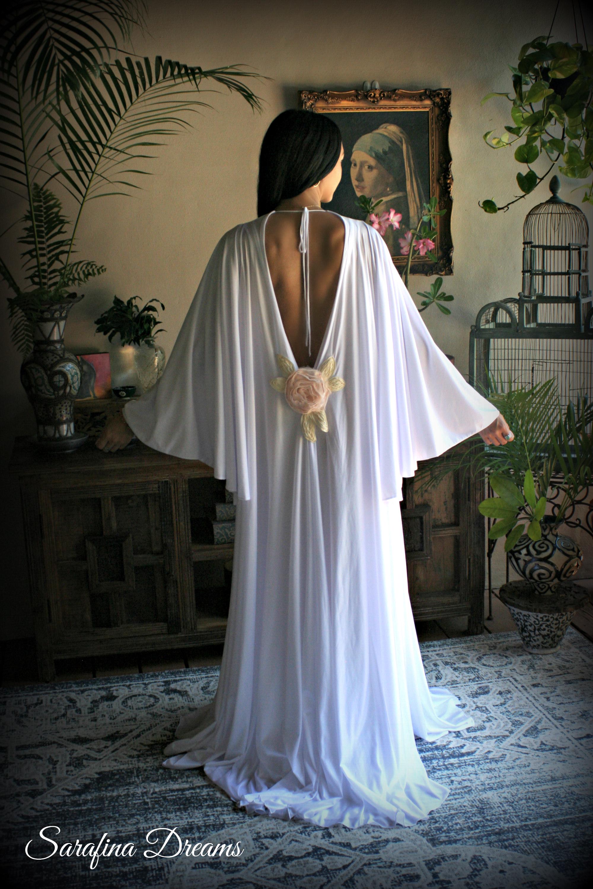White Satin Bridal Robe Open Back Wedding Lingerie Bridal Robe