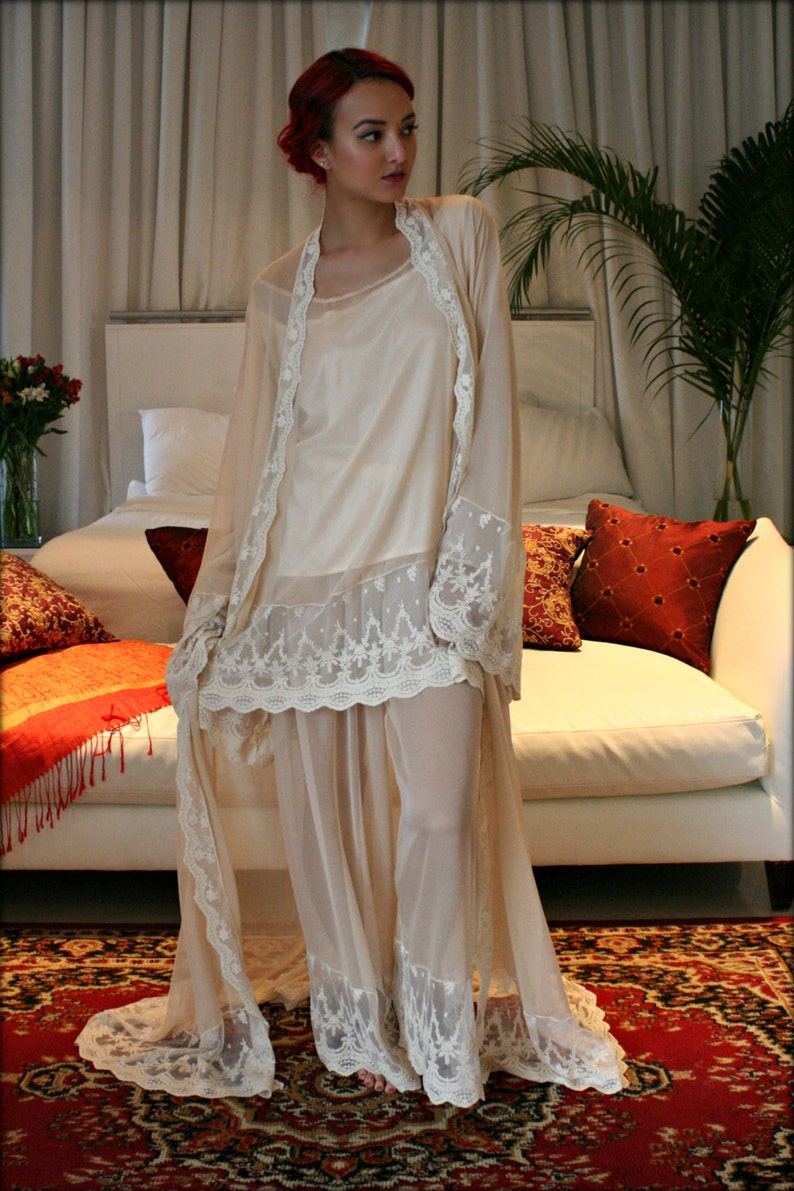 Bridal Silk Robe Champagne Chiffon Bridal Lingerie Wedding Etsy