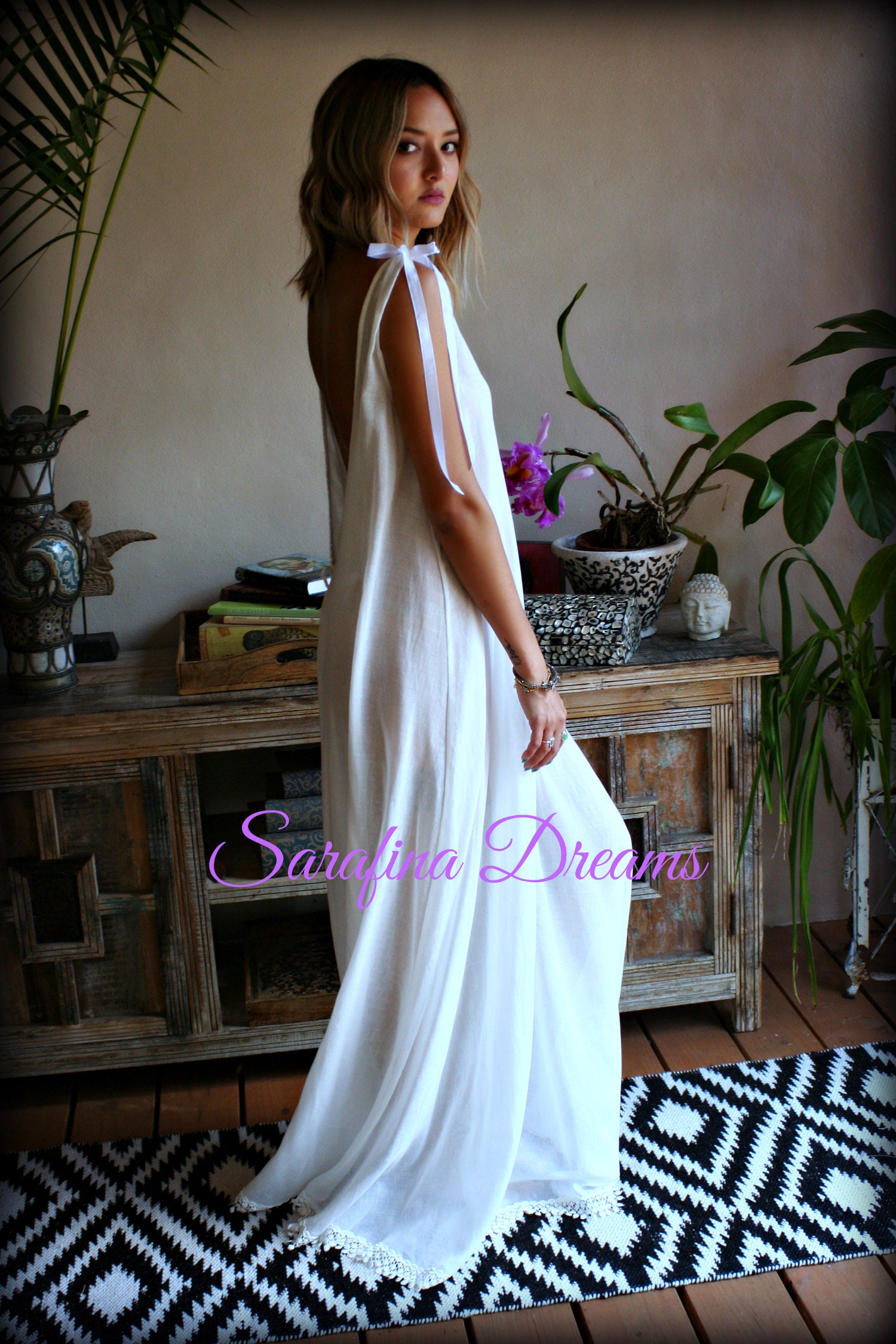 Cotton Nightgown Backless White Cotton Sleepwear Honeymoon - Etsy UK