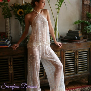 Lace Halter Pajama Bridal Lingerie Bridal Sleepwear Wedding Lingerie Lace Lingerie Wedding Pajamas image 2
