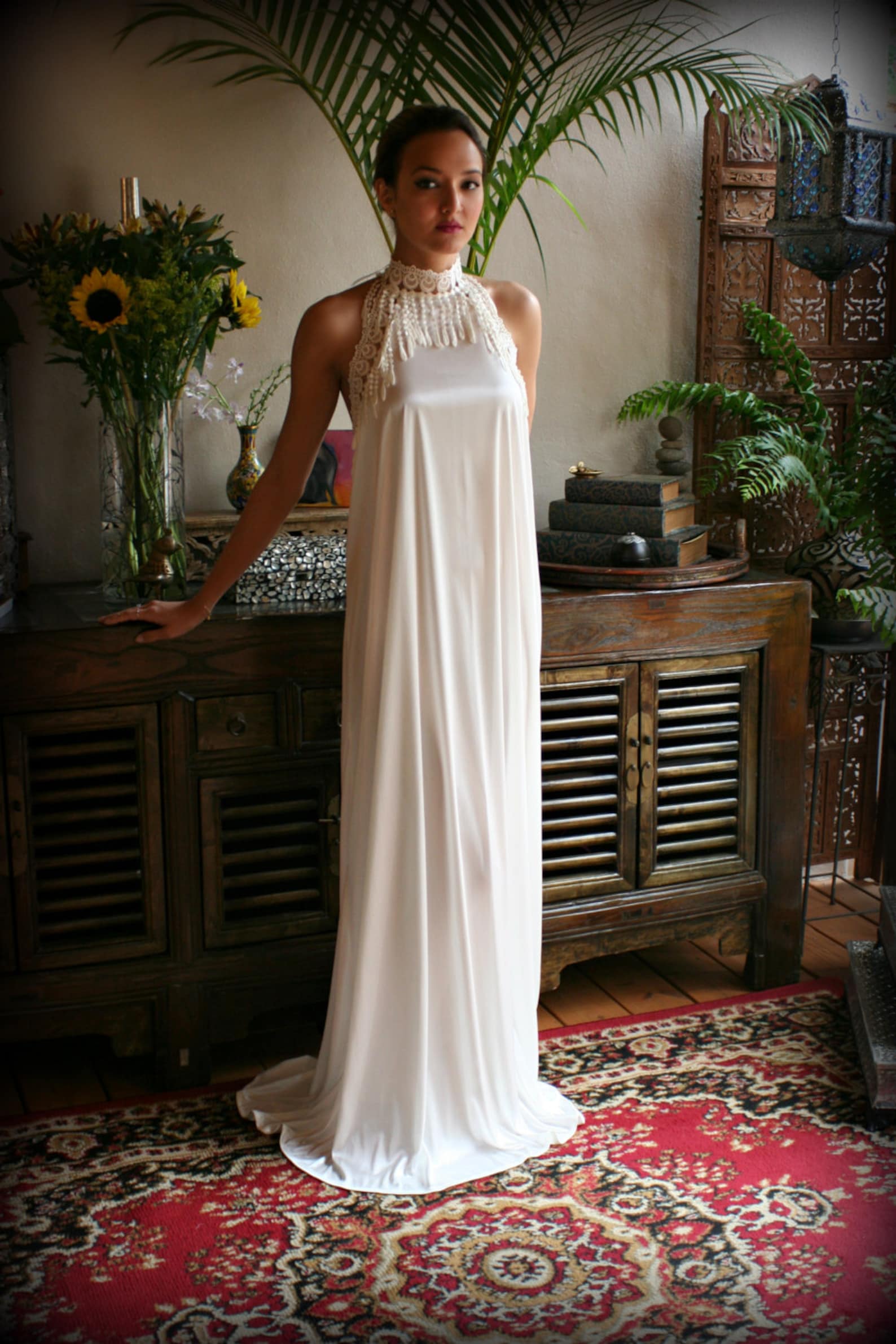 Bohemian Backless Satin Nightgown Bridal Lingerie Wedding