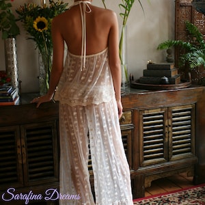 Lace Halter Pajama Bridal Lingerie Bridal Sleepwear Wedding Lingerie Lace Lingerie Wedding Pajamas image 4