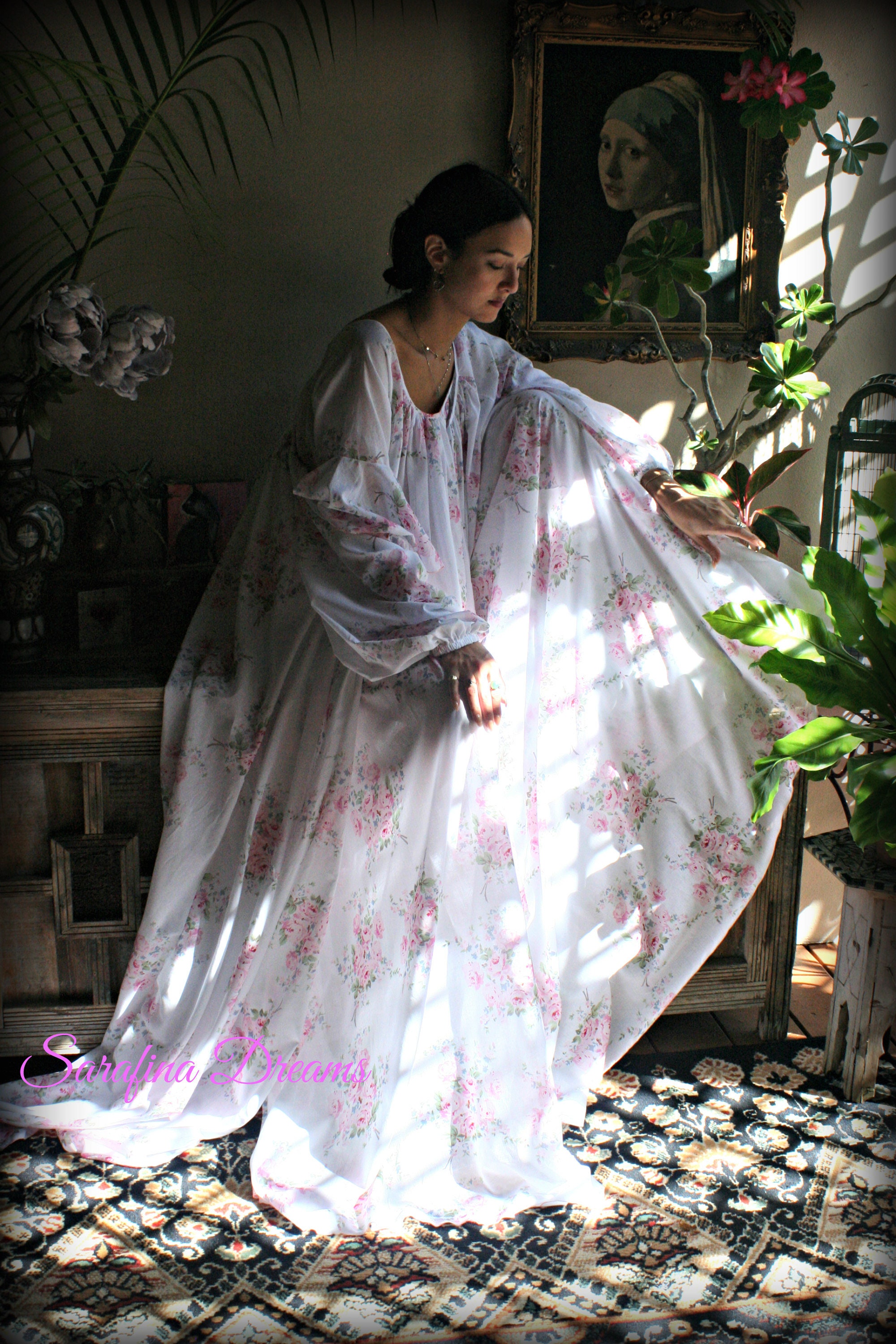 Rose Print Cotton Robe Jane Austen Victorian Style
