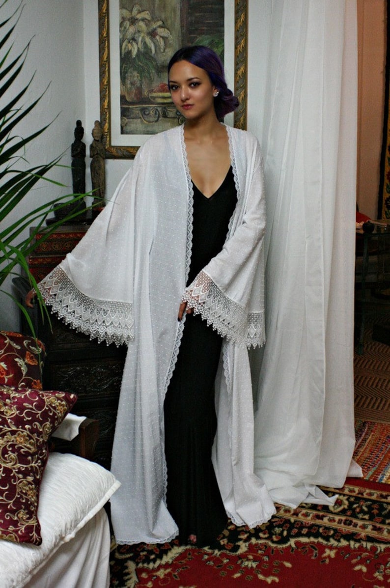 White Cotton Robe Dotted Swiss Robe Bridal Lingerie Wedding White Robe White Sleepwear White Lingerie Cotton Sleepwear Cotton Lingerie