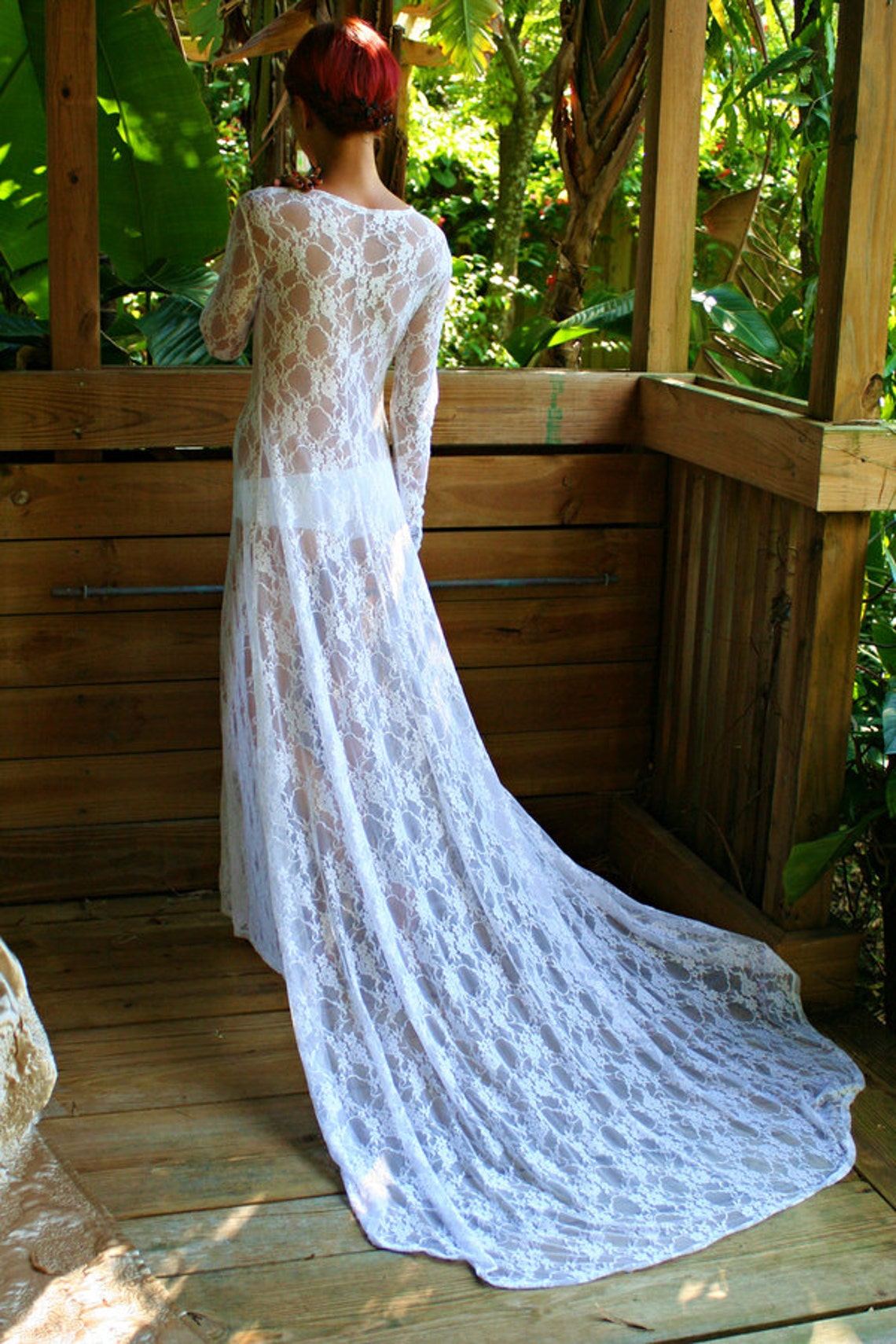 White Lace Bridal Nightgown With Train Wedding Lingerie Bridal - Etsy