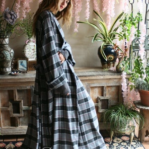 LIMITED EDITION Gray Flannel Plaid Robe Cotton Flannel Flannel Sleepwear Cotton Flannel Robe Flannel Lingerie Cotton Robe image 6