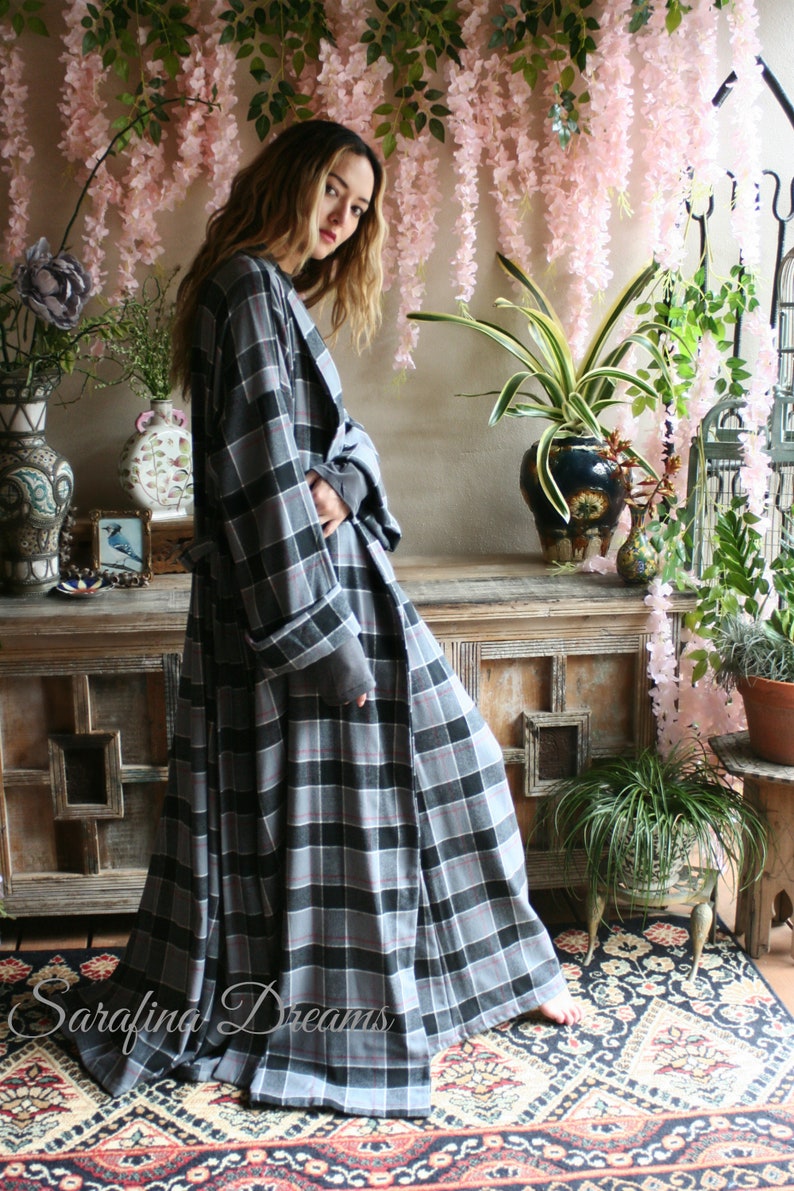 LIMITED EDITION Gray Flannel Plaid Robe Cotton Flannel Flannel Sleepwear Cotton Flannel Robe Flannel Lingerie Cotton Robe image 6