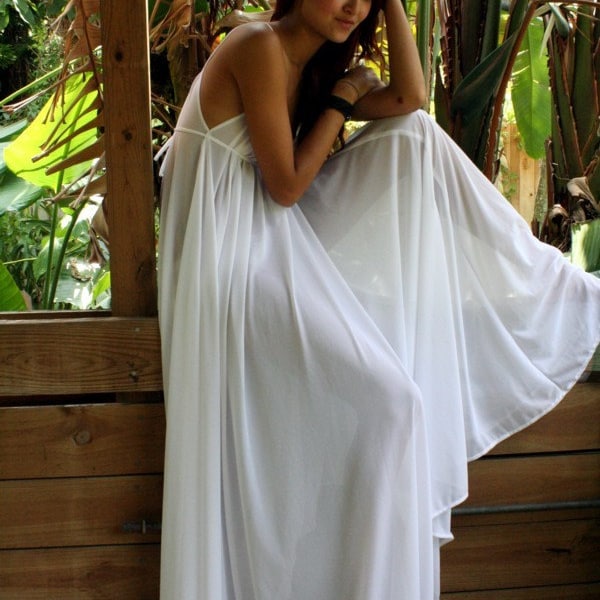 Grecian Goddess Bridal Nightgown Wedding Lingerie White Nylon Angelic Honeymoon Gown Romantic Sleepwear