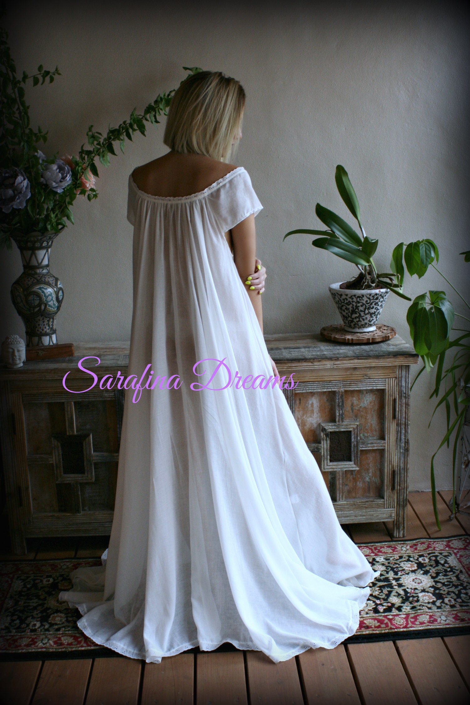 100% Cotton Nightgown Cap Sleeve Jane Austen Full Sweep - Etsy