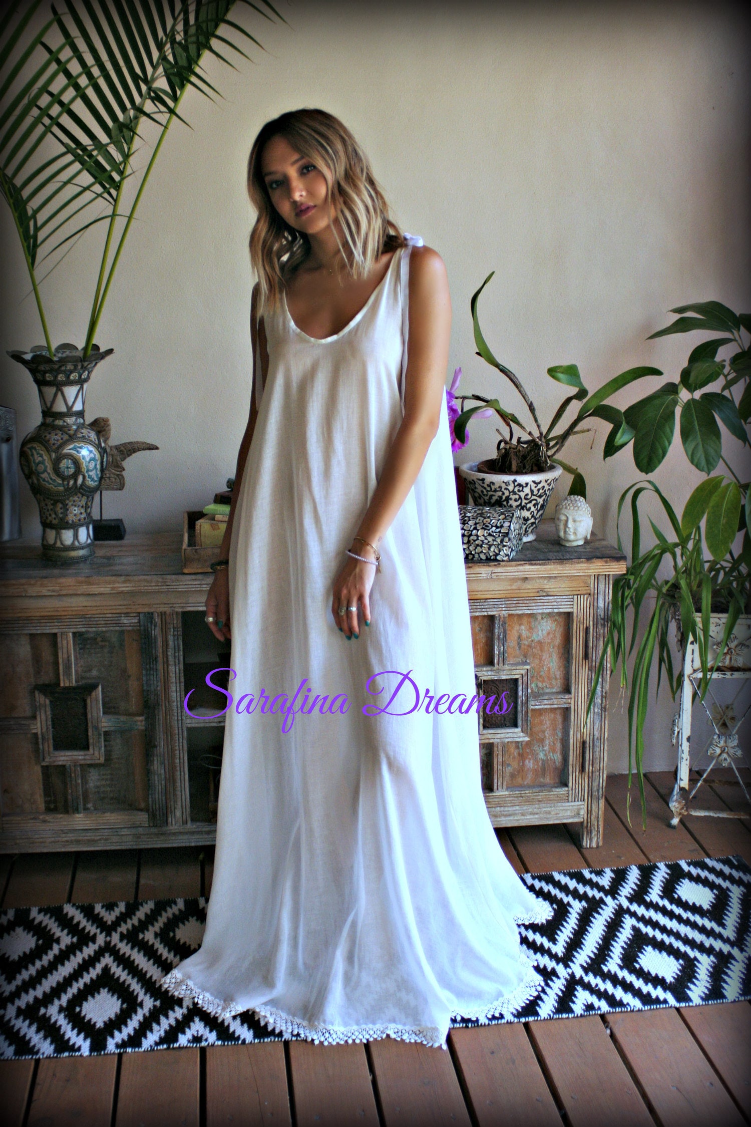 Cotton Nightgown Backless White Cotton 