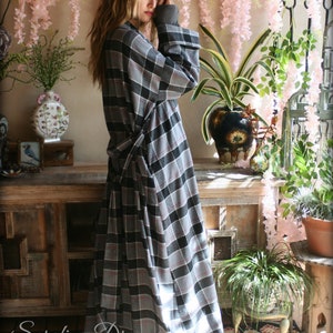 LIMITED EDITION Gray Flannel Plaid Robe Cotton Flannel Flannel Sleepwear Cotton Flannel Robe Flannel Lingerie Cotton Robe image 9