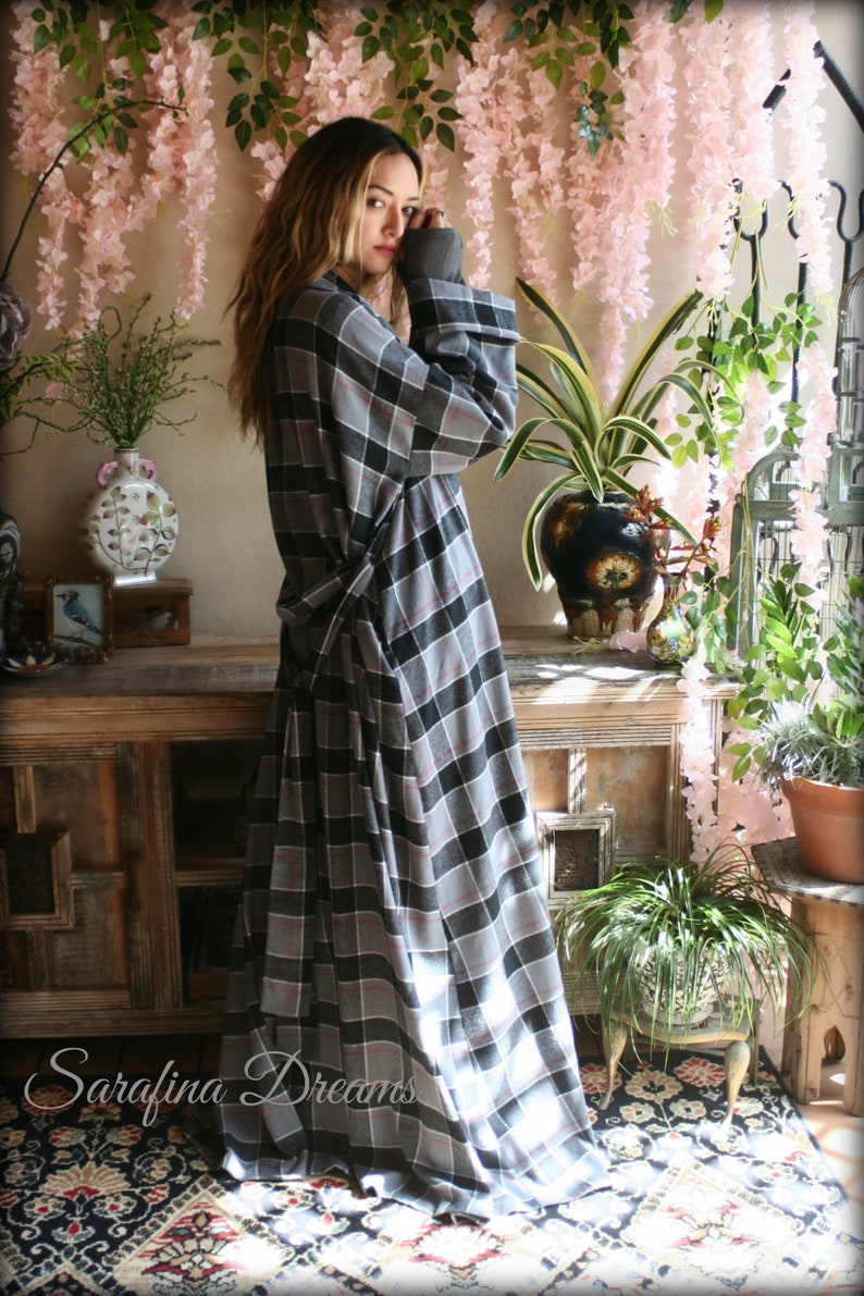 LIMITED EDITION Gray Flannel Plaid Robe Cotton Flannel Flannel Sleepwear Cotton Flannel Robe Flannel Lingerie Cotton Robe image 9