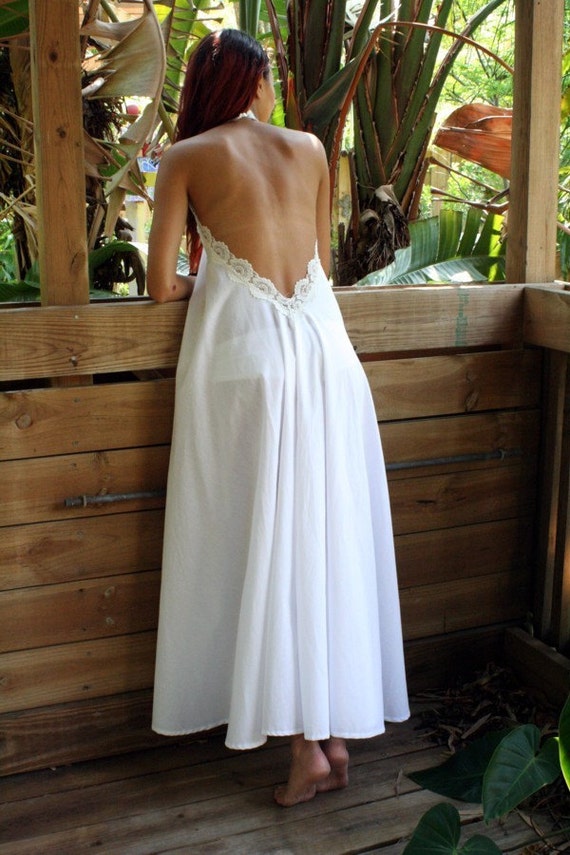 white backless gown